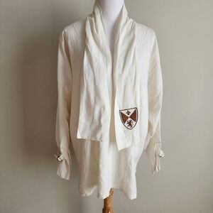 Anne Larochelle Smock Shirt Womens Medium Linen Blend Artist Farmer Rustic Crest